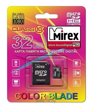Фотографии Mirex microSDHC Class 10 32GB + SD adapter