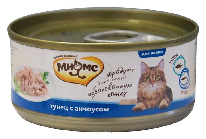 Фотографии Мнямс (0.07 кг) 1 шт. Консервы для кошек Тунец с анчоусами в нежном желе