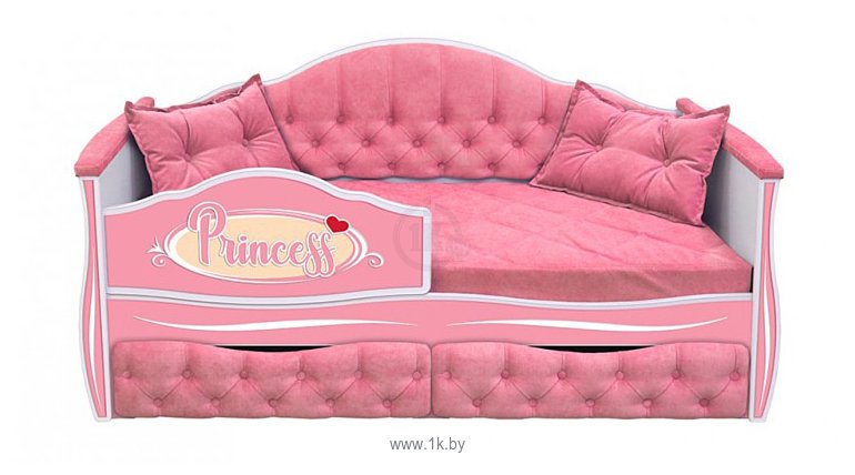 Фотографии Настоящая мебель Иллюзия 180x80 с доп спальным местом (вельвет, розовый)