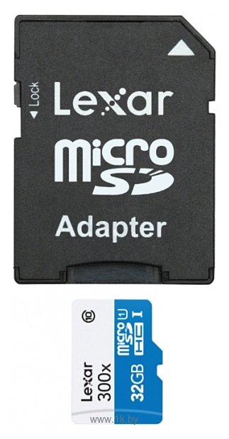 Фотографии Lexar microSDHC Class 10 UHS Class 1 300x 32GB + SD adapter