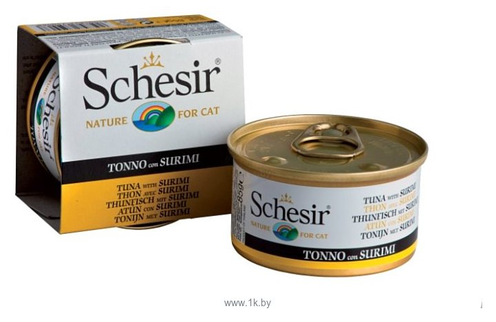 Фотографии Schesir Кусочки в желе. Тунец с сурими. Консервы для кошек (0.085 кг) 14 шт.