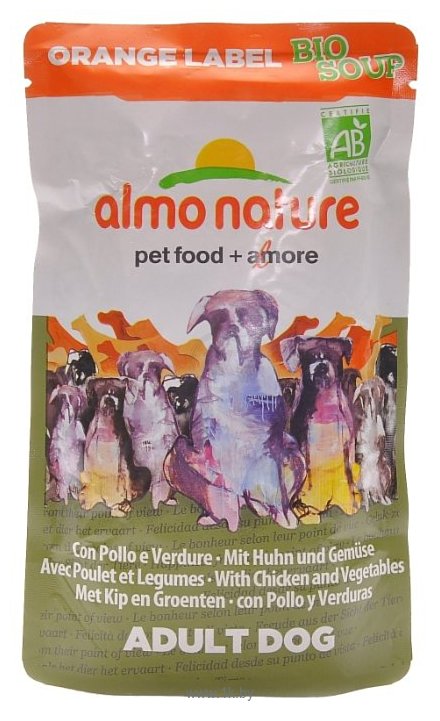 Фотографии Almo Nature Orange label Adult Dog Bio Soup Chicken and Vegetables (0.14 кг) 1 шт.
