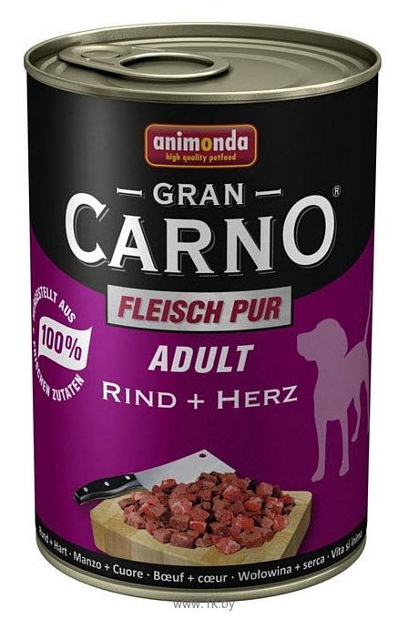 Фотографии Animonda GranCarno Fleisch pur Adult для собак с говядиной и сердцем утки (0.8 кг) 6 шт.
