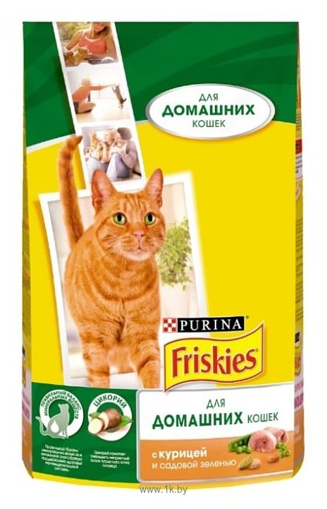 Фотографии Friskies Для домашних кошек с курицей и садовой зеленью (1.5 кг)