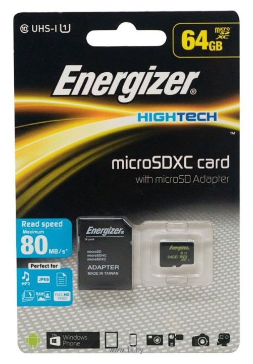 Фотографии Energizer microSDXC Class 10 UHS-I U1 80MB/s 64GB + SD adapter