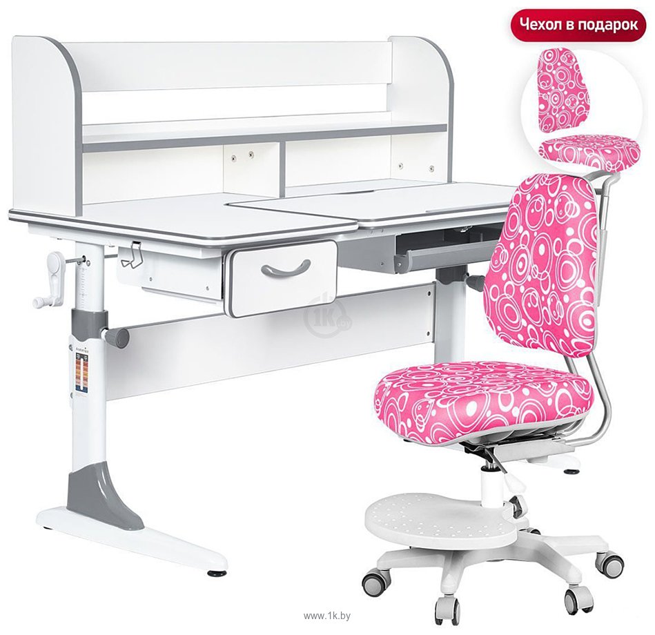 Фотографии Anatomica Study-120 Lux + надстройка + органайзер + ящик с розовым креслом Ragenta с пузырями (белый/серый)