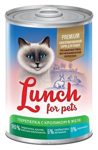 Фотографии Lunch for pets (0.4 кг) 1 шт. Консервы для кошек - Перепёлка с кроликом в желе
