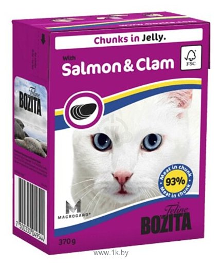 Фотографии Bozita Feline chunks in jelly with Salmon & Clam (0.37 кг) 16 шт.