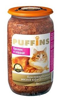 Фотографии Puffins (0.65 кг) 8 шт. Консервы для кошек Кролик и Сердце