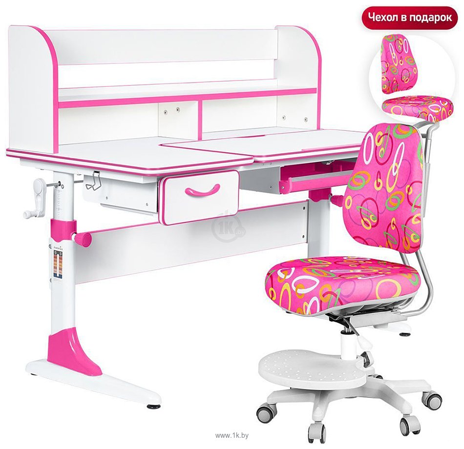 Фотографии Anatomica Study-120 Lux + надстройка + органайзер + ящик с розовым креслом Ragenta с цветными кольцами (белый/розовый)