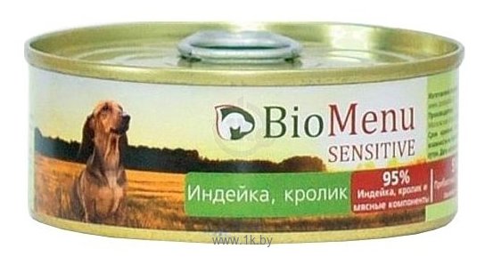 Фотографии BioMenu (0.1 кг) 24 шт. Sensitive консервы для собак с индейкой и кроликом