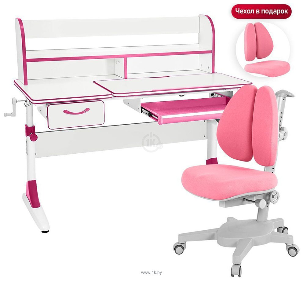Фотографии Anatomica Study-120 Lux + надстройка + органайзер + ящик с розовым креслом Armata Duos (белый/розовый)