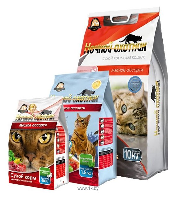 Фотографии Ночной охотник Сухой корм для кошек Мясное ассорти (0.4 кг)