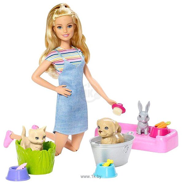 Фотографии Barbie Play'n'Wash Pets Playset with Blonde Doll FXH11