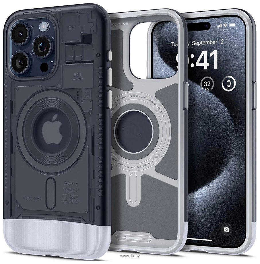 Фотографии Spigen Classic C1 (MagFit) для iPhone 15 Pro ACS06742 (серый)