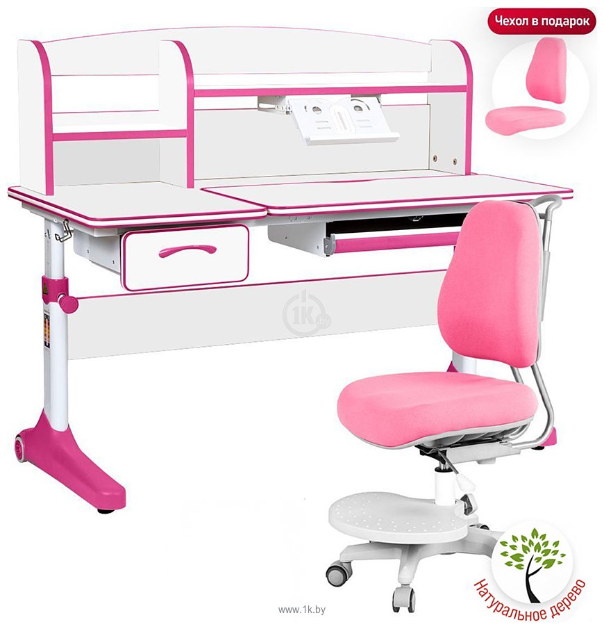 Фотографии Anatomica Uniqa + надстройка + подставка для книг с розовым креслом Ragenta (белый/розовый)