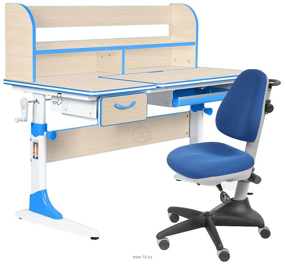 Фотографии Anatomica Study-120 Lux + надстройка + органайзер + ящик с синим креслом Бюрократ KD-2 (клен/голубой)