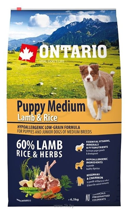 Фотографии Ontario (6.5 кг) Puppy Medium Lamb & Rice