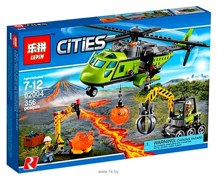 Фотографии Lepin Cities 02004 Грузовой вертолет исследователей вулкана аналог Lego 60123