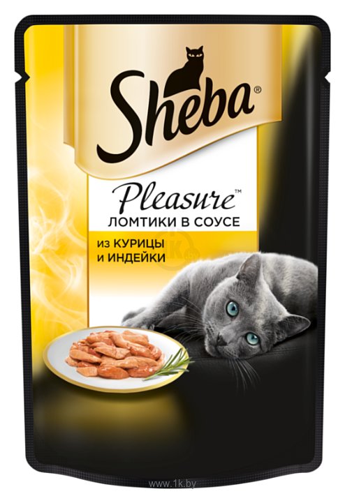 Фотографии Sheba (0.085 кг) 1 шт. Pleasure ломтики в соусе из курицы и индейки