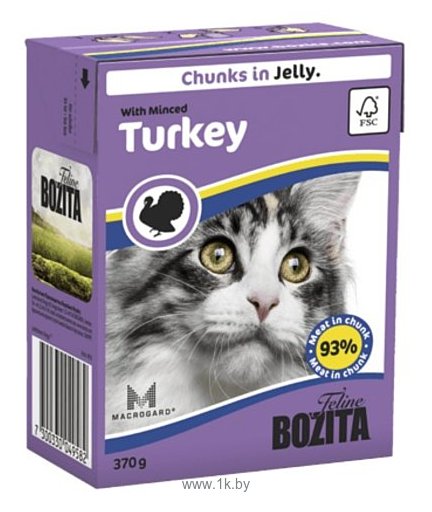 Фотографии Bozita Feline chunks in jelly with Minced Turkey (0.37 кг) 1 шт.
