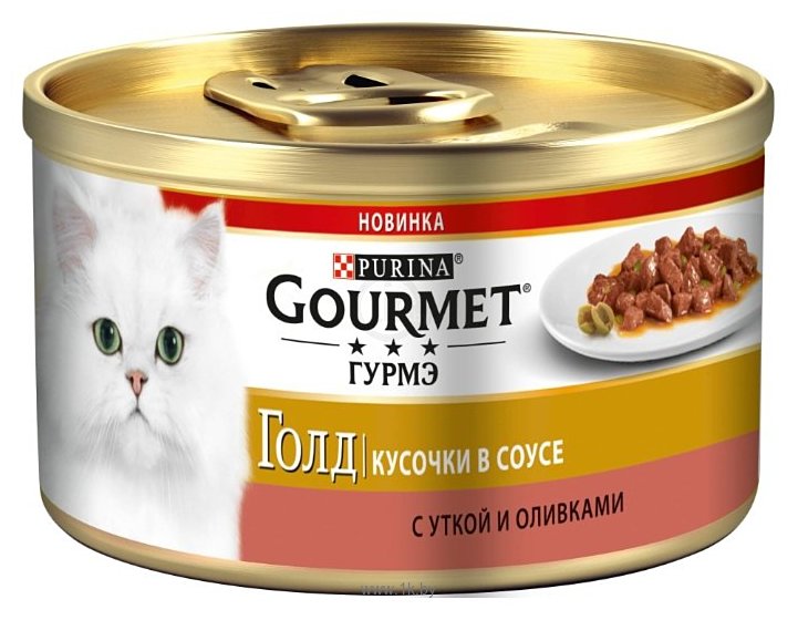 Фотографии Gourmet (0.085 кг) 1 шт. Gold Кусочки в соусе с уткой и оливками
