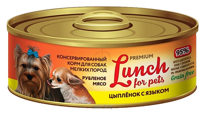 Фотографии Lunch for pets (0.1 кг) 1 шт. Консервы для собак - Рубленое мясо: Цыпленок с языком