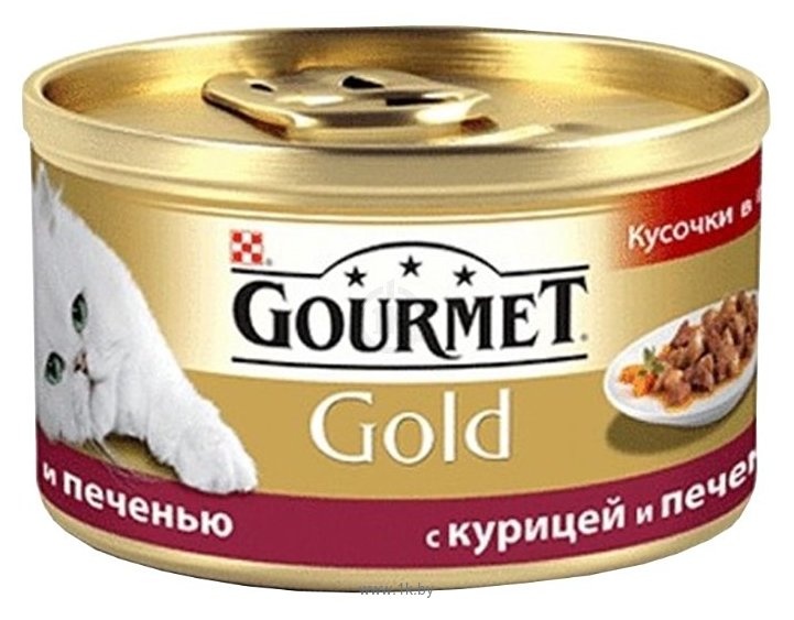Фотографии Gourmet (0.085 кг) 24 шт. Gold Кусочки в подливке с курицей и печенью