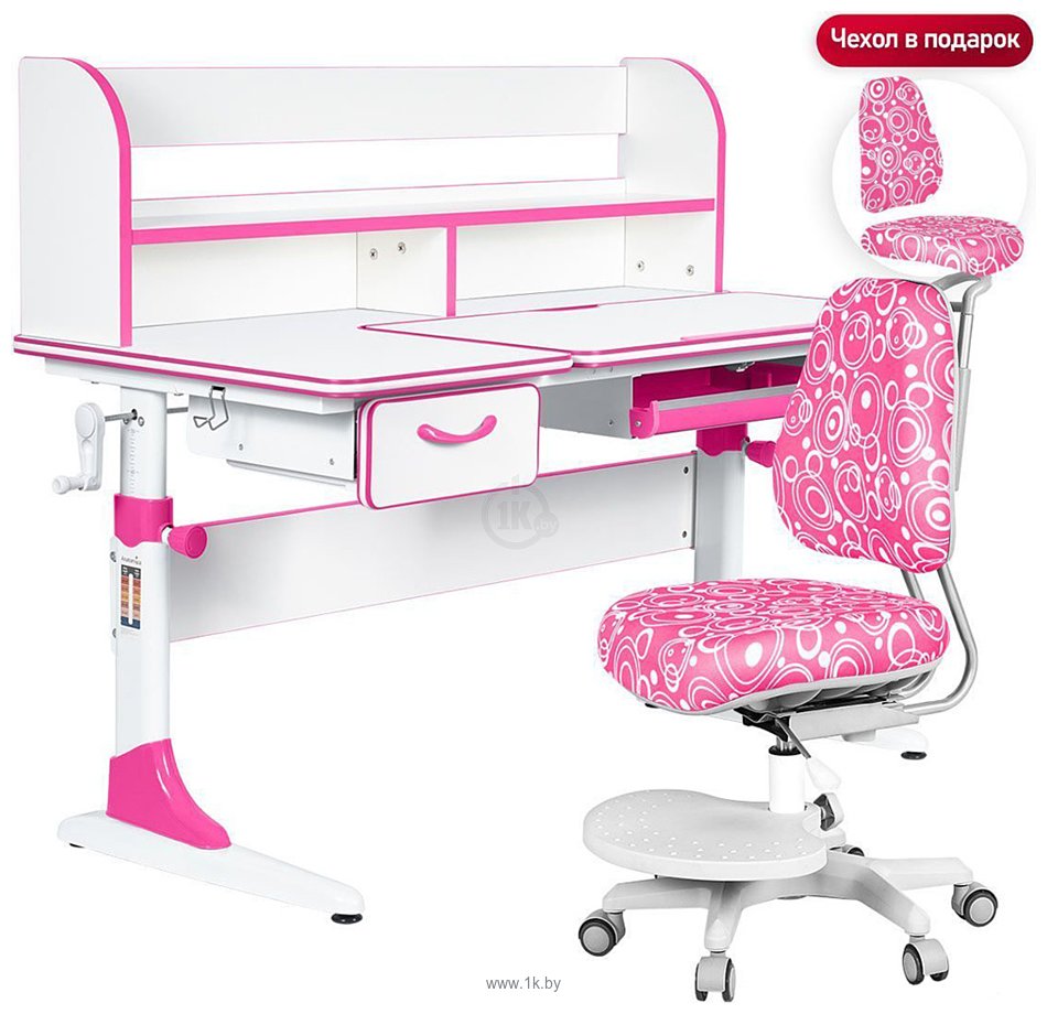 Фотографии Anatomica Study-120 Lux + надстройка + органайзер + ящик с розовым креслом Ragenta с пузырями (белый/розовый)