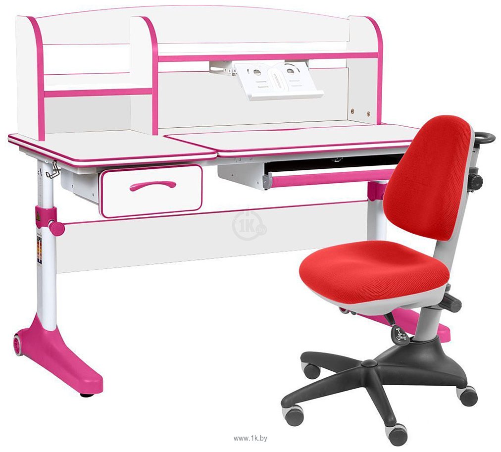 Фотографии Anatomica Uniqa + надстройка + подставка для книг с красным креслом Бюрократ KD-2 (белый/розовый)
