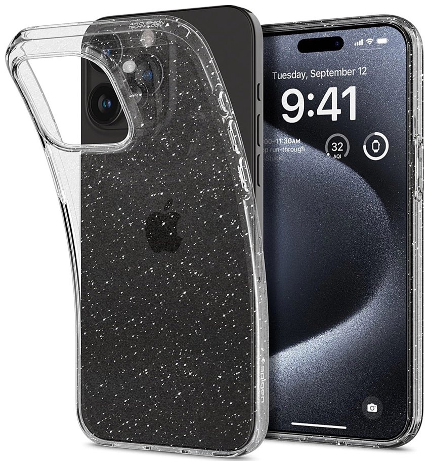 Фотографии Spigen Liquid Crystal Glitter для iPhone 15 Pro ACS06701 (затемненный/прозрачный)