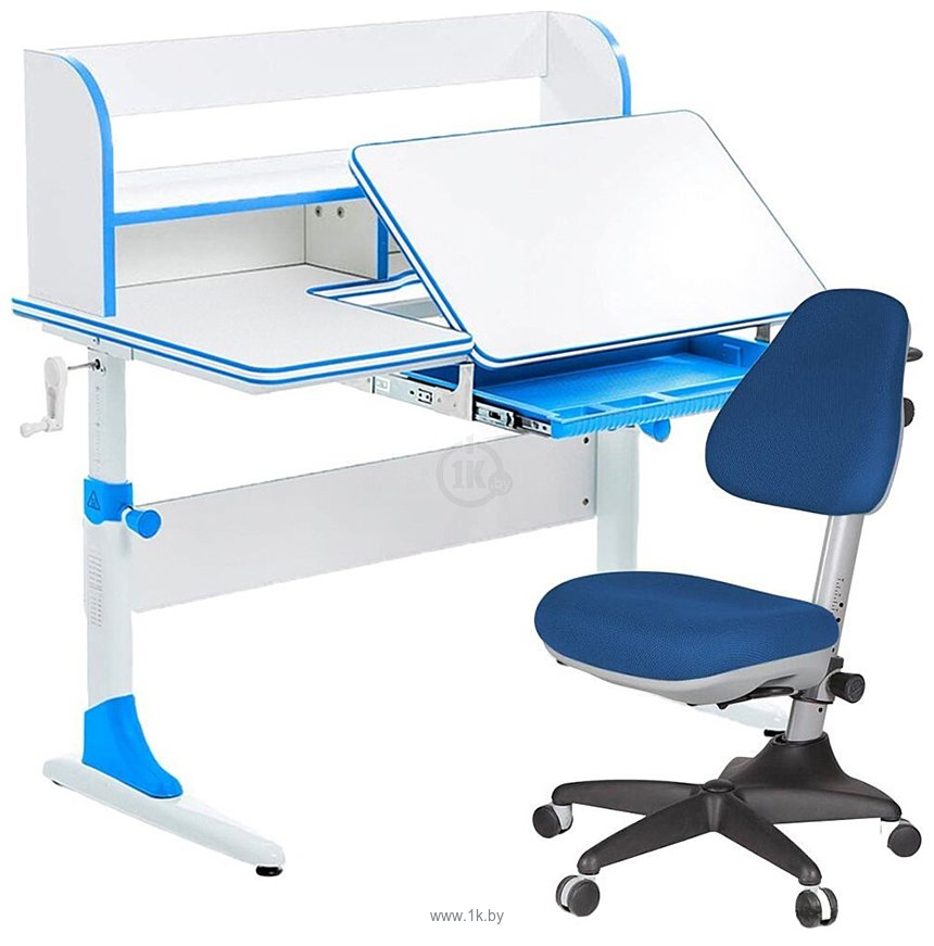 Фотографии Anatomica Study-100 Lux + органайзер с синим креслом KD-2 (белый/голубой)