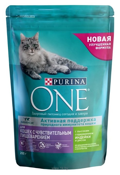 Фотографии Purina ONE Для кошек с чувствительным пищеварением с высоким содержанием Индейки и рисом (0.2 кг)