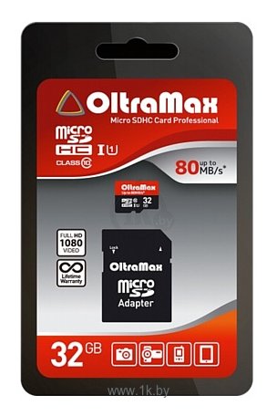 Фотографии OltraMax microSDHC Class 10 UHS-1 80MB/s 32GB + SD adapter