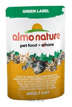 Фотографии Almo Nature (0.055 кг) 1 шт. Green label Cat Tuna, Chicken Fillets and Ham