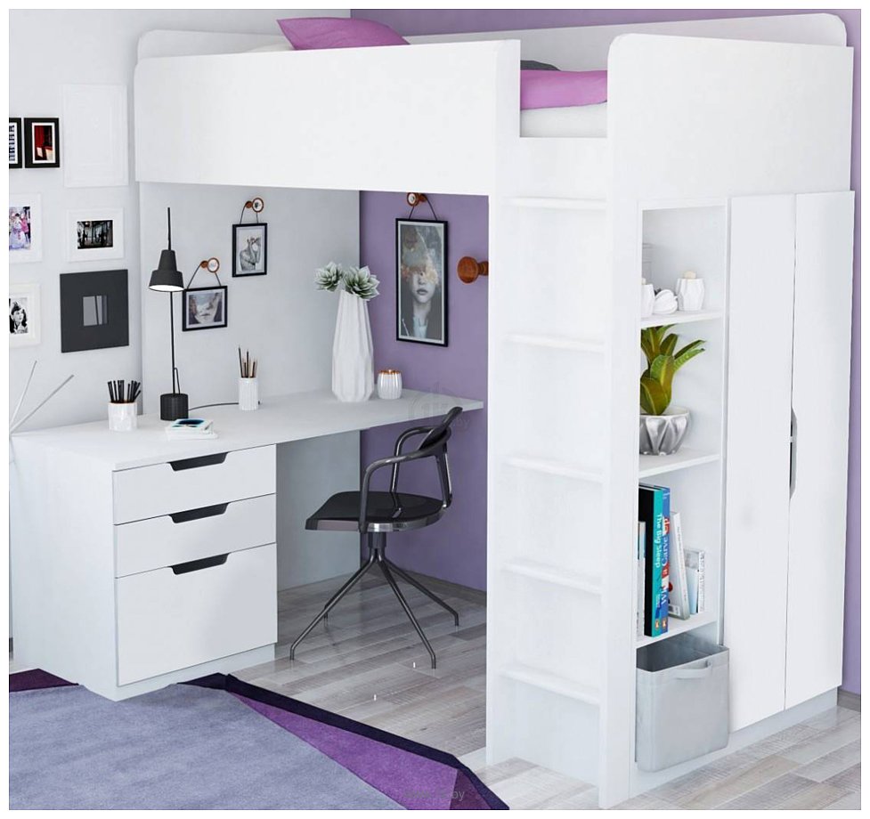 Фотографии Polini Kids Simple с письменным столом и шкафом (белый)