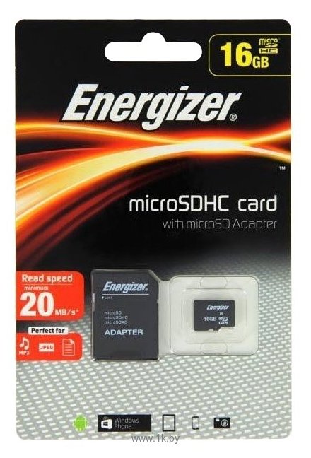 Фотографии Energizer microSDHC Class 10 20MB/s 16GB + SD adapter
