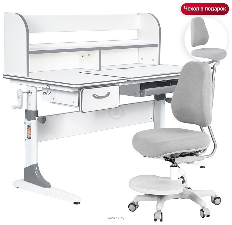 Фотографии Anatomica Study-120 Lux + надстройка + органайзер + ящик с серым креслом Ragenta (белый/серый)