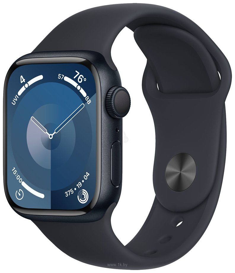 Фотографии Apple Watch Series 9 41 мм (алюминиевый корпус, полуночный/полуночный, спортивный силиконовый ремешок M/L)