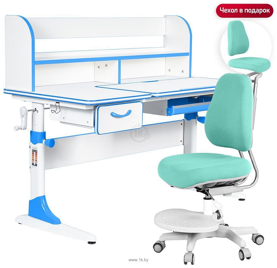 Фотографии Anatomica Study-120 Lux + надстройка + органайзер + ящик с мятным креслом Ragenta (белый/голубой)