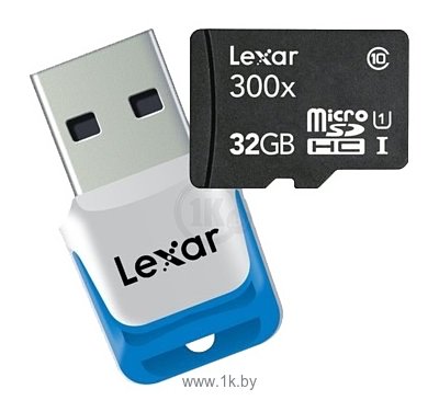 Фотографии Lexar microSDHC Class 10 UHS Class 1 300x 32GB + USB 3.0 reader