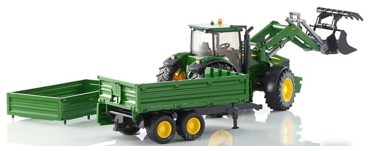 Фотографии Bruder John Deere 7930 with frontloader and trailer 03055