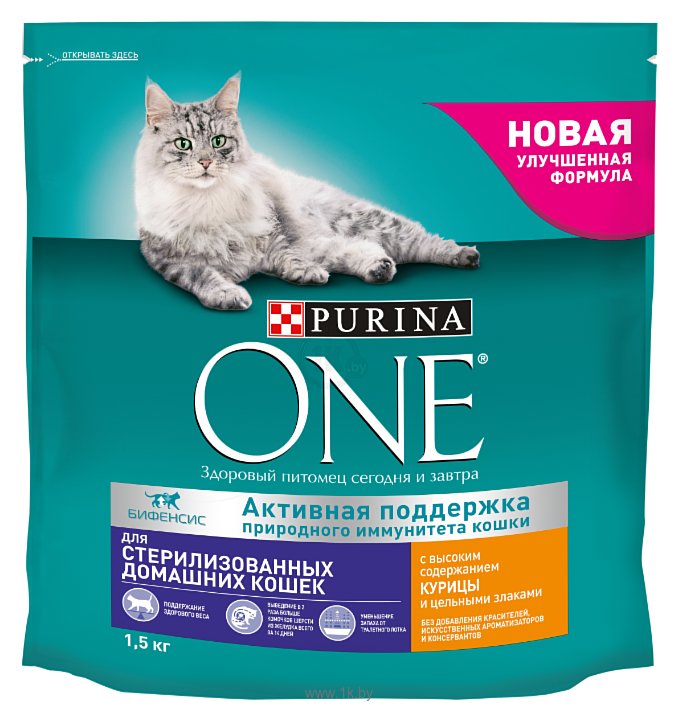 Фотографии Purina ONE Для стерилизованных домашних кошек с высоким содержанием курицы и цельными злаками (1.5 кг)