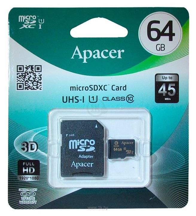 Фотографии Apacer microSDXC Class 10 UHS-I U1 (R45 MB/s) 64GB + SD adapter