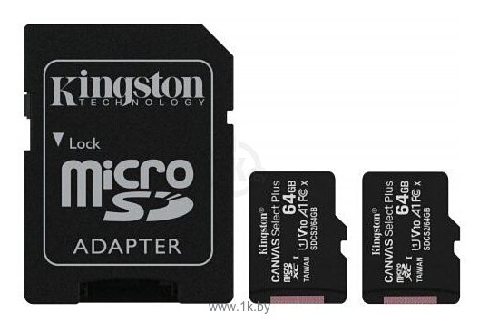 Фотографии Kingston Canvas Select Plus microSDXC 2x64GB (с адаптером)