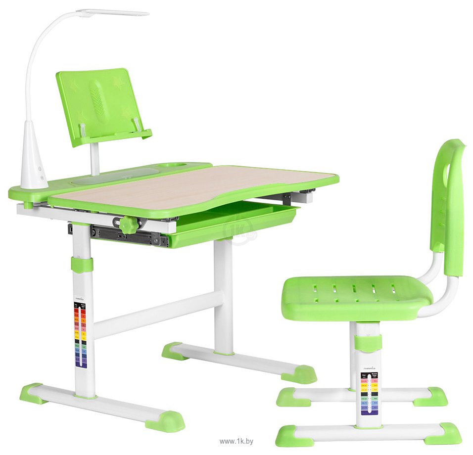 Фотографии Anatomica Avgusta + стул + выдвижной ящик + светильник + подставка (клен/зеленый)