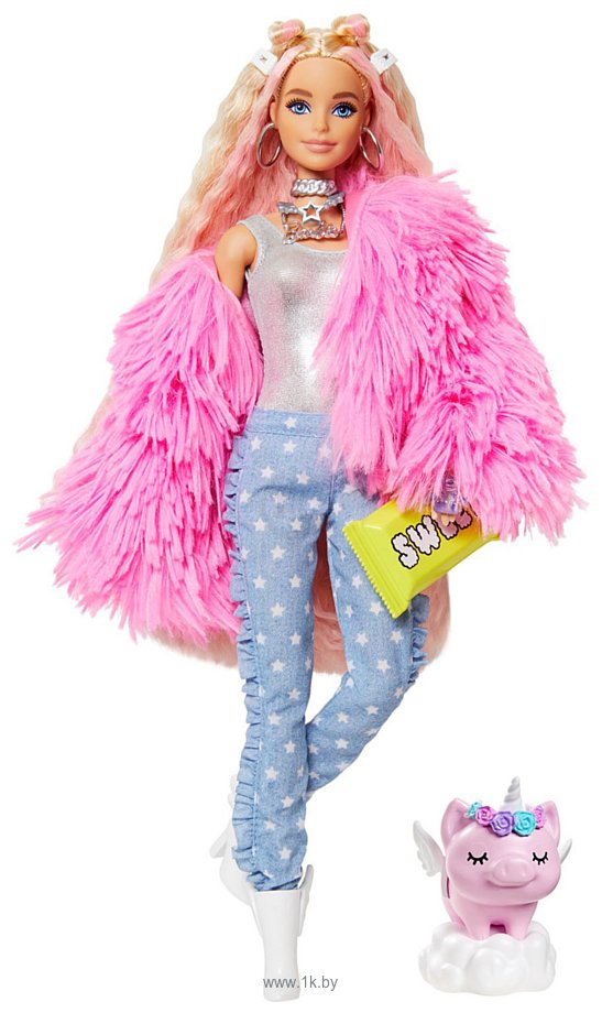 Фотографии Barbie Extra Doll 3 in Pink Coat with Pet Unicorn-Pig GRN28