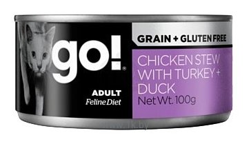 Фотографии GO! (0.1 кг) 1 шт. Grain Free Chicken Stew with Turkey + Duck консервы беззерновые с тушеной курицей, индейкой и мясом утки для кошек (паштет)