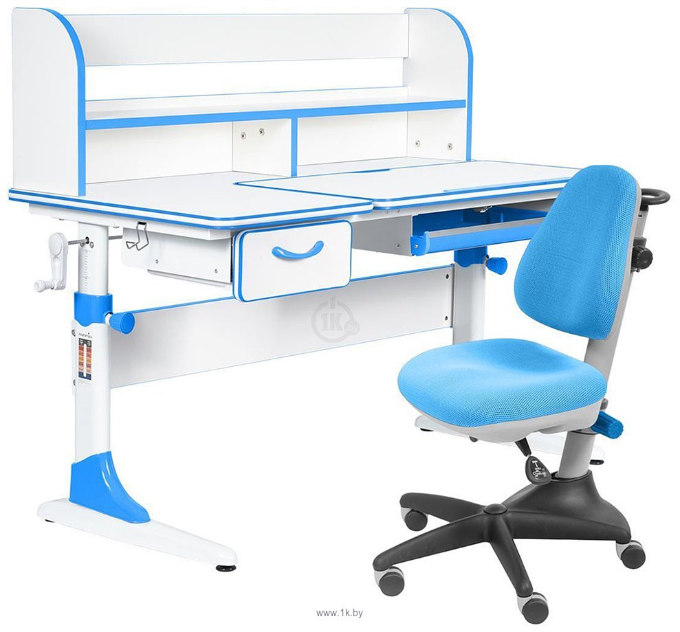 Фотографии Anatomica Study-120 Lux + надстройка + органайзер + ящик с голубым креслом Бюрократ KD-2 (белый/голубой)
