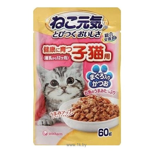 Фотографии Unicharm (0.06 кг) 1 шт. Neko Genki для котят - Тунец и скумбрия